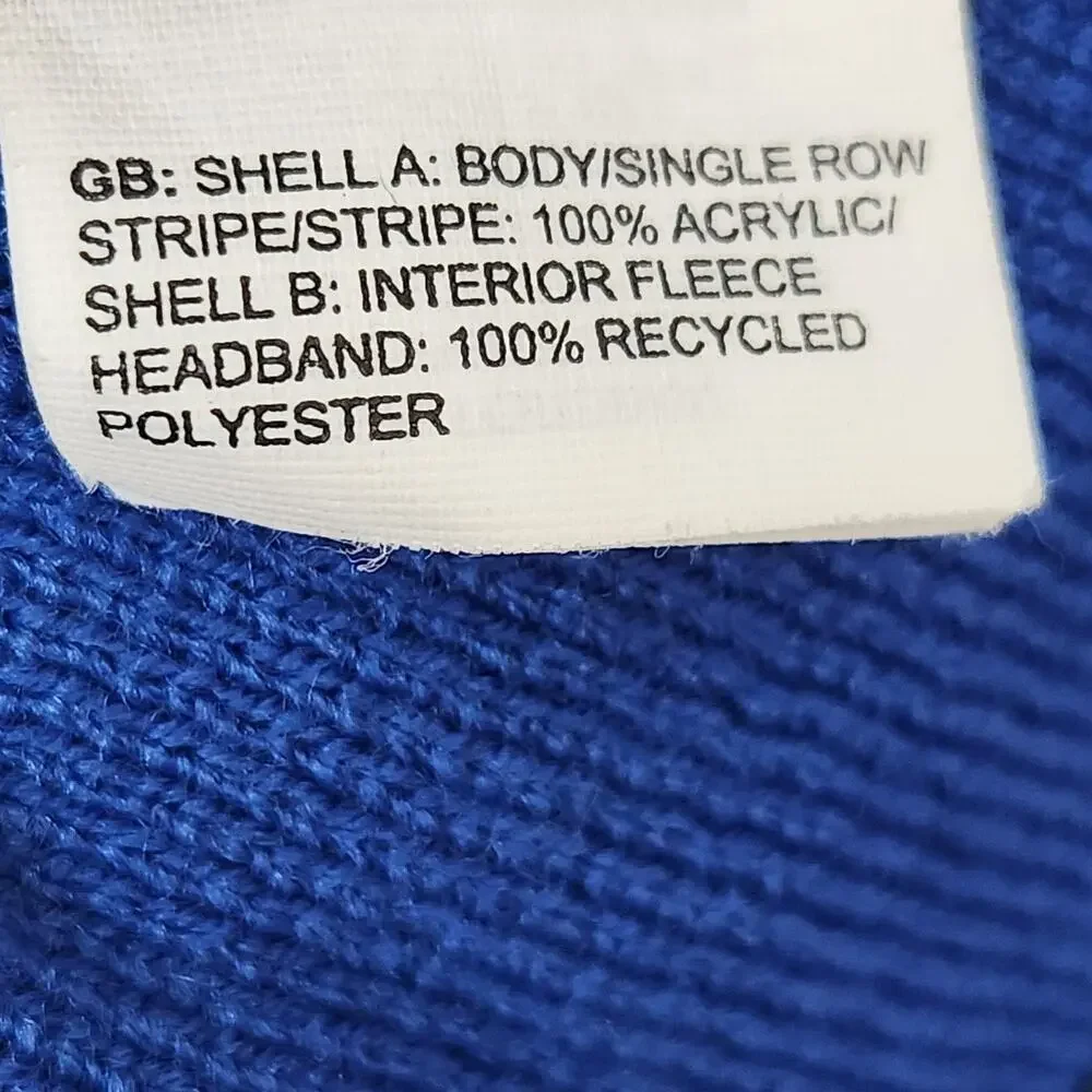The North Face Hat Beanie Boys Medium Blue Fleece Lined Stripe Knit Logo